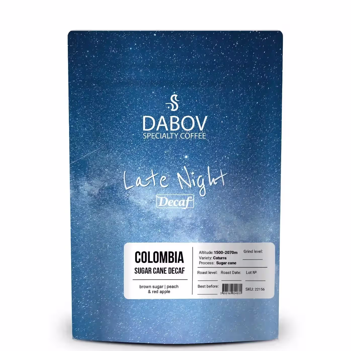 Спешълти кафе DABOV Late Night Decaf 100% Арабика с плодов вкус БЕЗ КОФЕИН - на зърна 200,8 гр.
