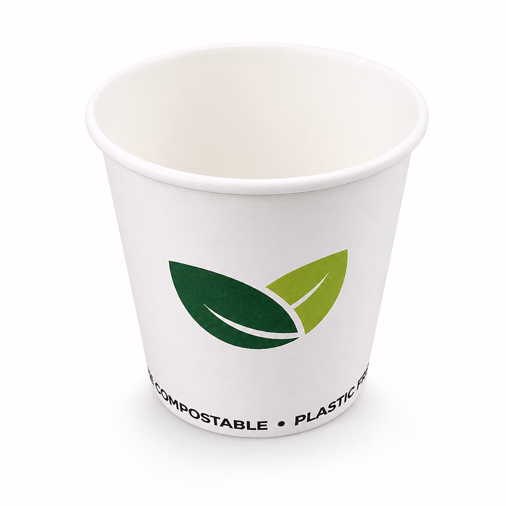 Биоразградими картонени чаши BIO COMPOSTABLE за топли и за студени напитки 80 мл (4 oz) 100 бр.
