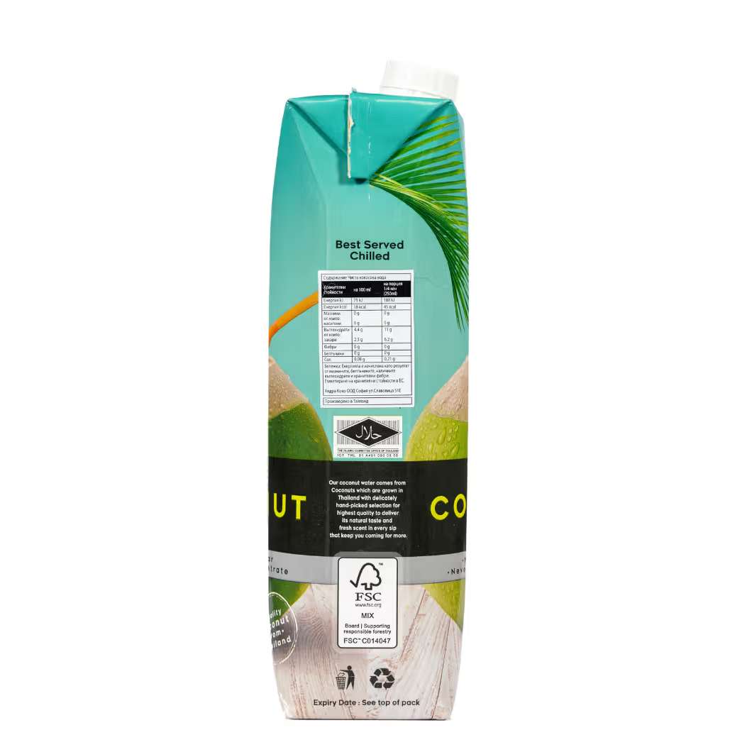 ОРГАНИЧНА кокосова вода Thai Coco 100% НАТУРАЛНА - тетрапак 1л.
